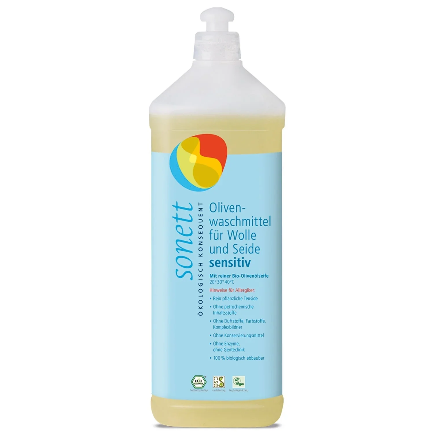 Wasmiddel wol en zijde, 1 Liter, wasmiddel gevoelige huid, wasmiddel olijfolie, vloeibaar, parfumvrij