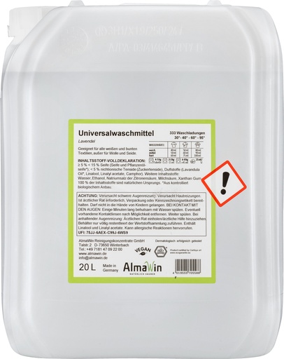 "Vloeibaar wasmiddel 20 Liter, ecologisch wasmiddel, biologisch wasmiddel image"