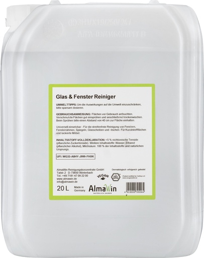 "Glasreiniger 20 Liter, professionele glasreiniger, ecologische glasreiniger image"