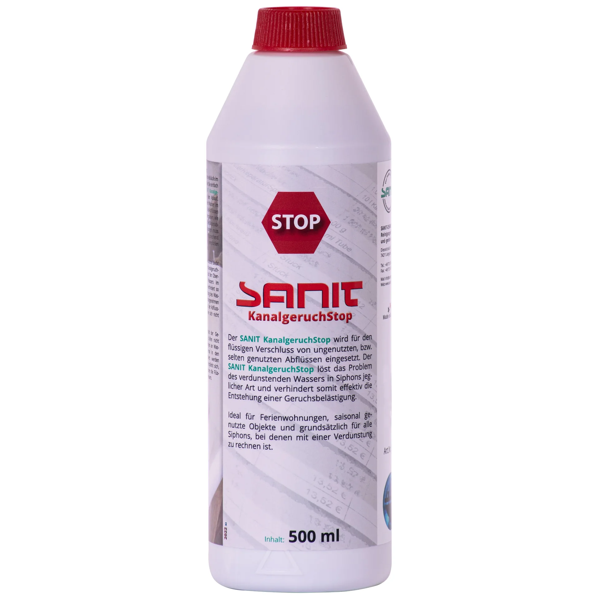 "Rioolgeur verwijderen, afvoer ontgeuren, stank uit afvoer, SANIT Kanalgeruch Stopp 500 ml image"