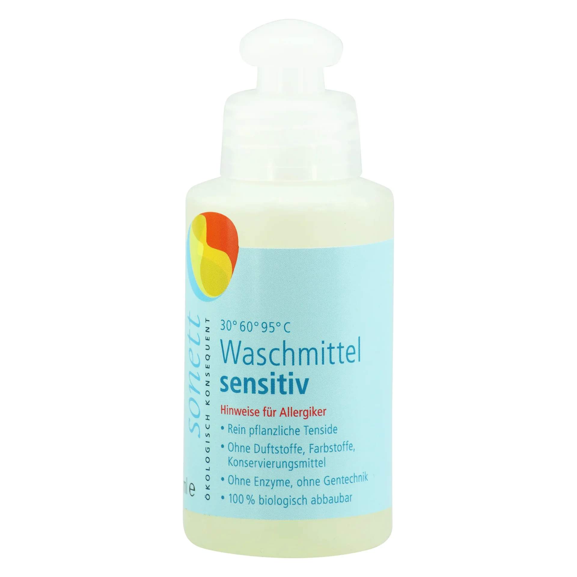 "Wasmiddel gevoelige huid, vloeibaar, 120 ml proefverpakking, parfumvrij, allergie image"