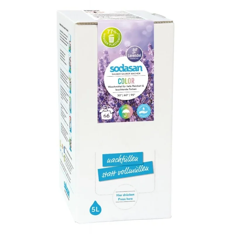 Wasmiddel lavendel, vloeibaar wasmiddel, SODASAN COLOR 5 Liter Bag in Box