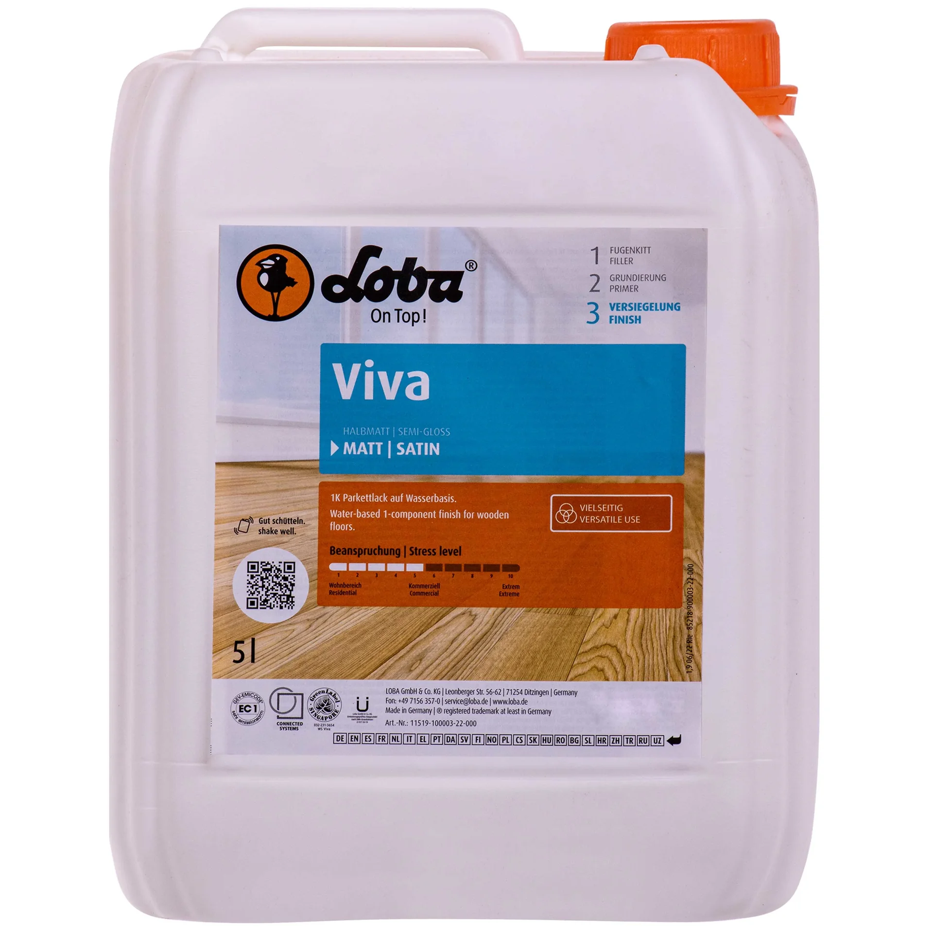 Parketlak mat 5 liter, 1K Parketlak, waterbasis, vloerlak mat