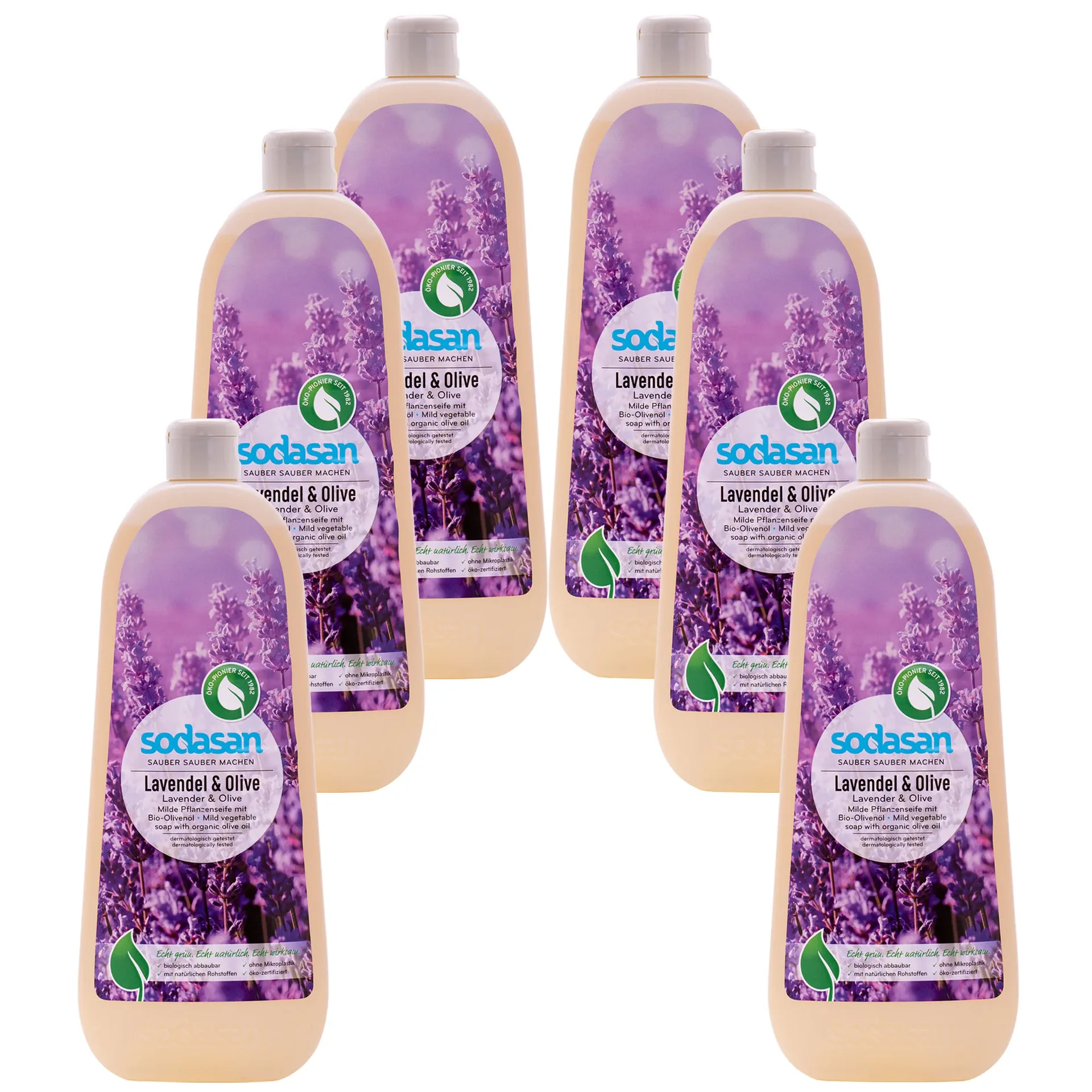 "Vloeibare handzeep, 6 x 1 Liter, lavendel-olijf, natuurlijke handzeep, plantaardige zeep image"