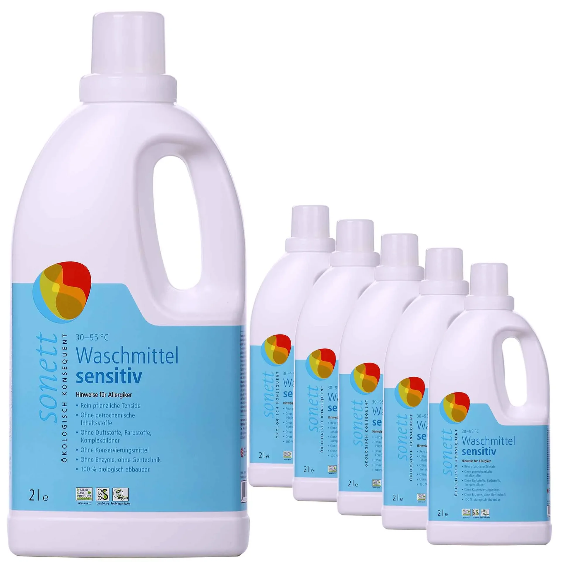 "Wasmiddel gevoelige huid, vloeibaar wasmiddel, zonder parfum, 6 x 2 Liter, wasmiddel allergie image"