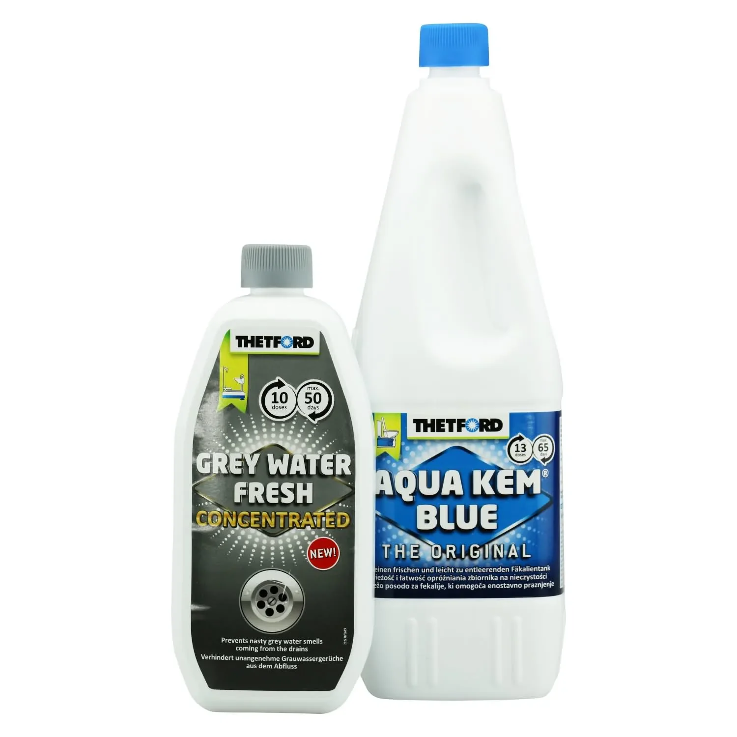 "Toiletvloeistof, Camping toiletvloeistof, mobiel toilet vloeistof, 2 Liter Aqua Kem Blue & 0,78 Liter Grey Water Fresh image"
