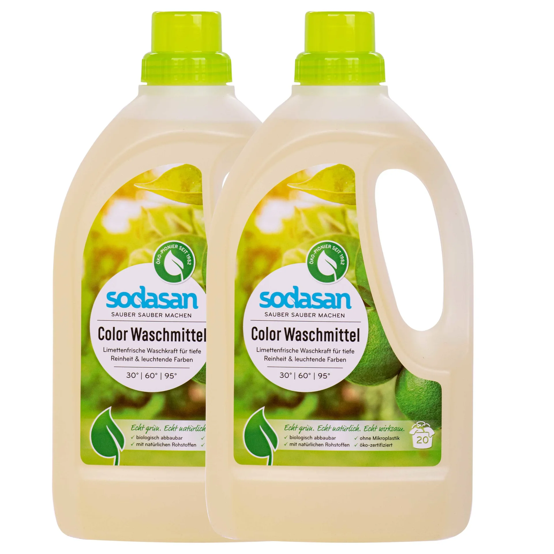 Universeel wasmiddel, wasmiddel lime, ecologisch wasmiddel, 2 x 1,5 Liter