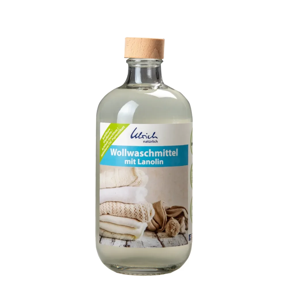 "Wolwasmiddel 500 ml, met lanoline, in glazen fles met houten dop image"