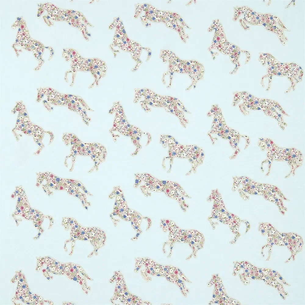 "Little Sanderson Abracazoo motief stof geappliqueerde paarden lichtblauw image"