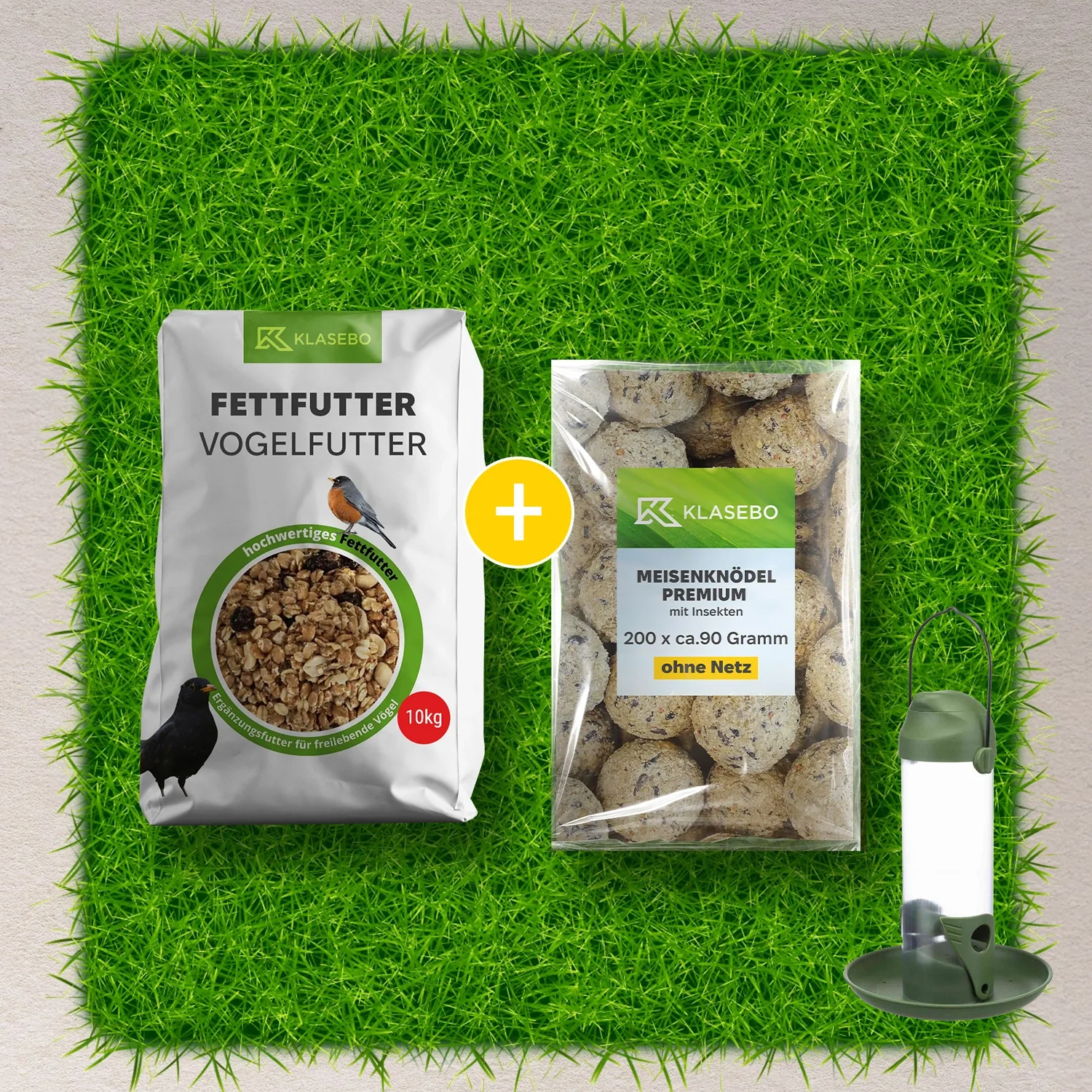 "Set Vogelvoeder Compleet 10kg – Hangende Buisvoeder 500 ml, Premium Insect-Vetbollen 200 Stk. à ca. 90 g, Wildvogel-Voer 10 kg image"