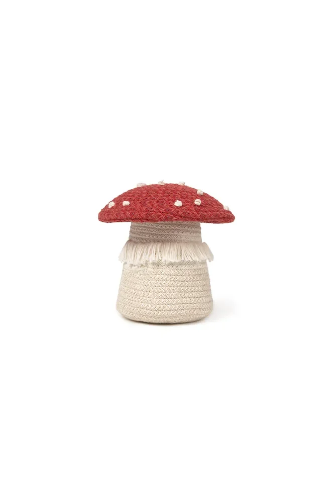 "Opbergmand voor kinderkamer, handgeweven decoratieve mand, mini paddenstoel design image"