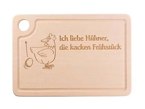 "Cutting board with egg hole "I love chickens" image"