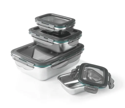 "Stainless steel food storage container set, 8 pieces - microwave safe! image"