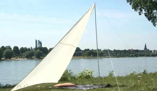 "Driehoekig zonnescherm voor kamperen met stokken, zand 300 x 300 x 250 cm image"