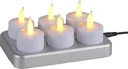 LED tealight set - 6 pieces, with charging station, white