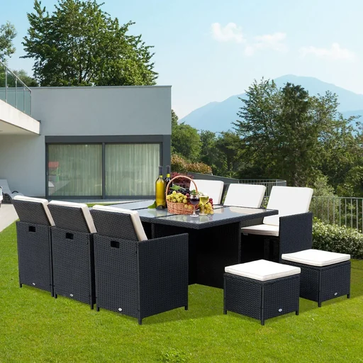 "Polyrattan garden furniture 27 pcs. with cushions aluminum black image"