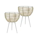 Rattan candle holder set of 2