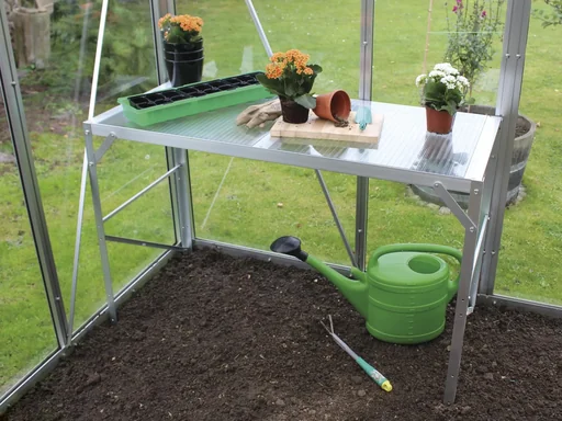 "Aluminum table, color 1 shelf, color HKP, color emerald image"