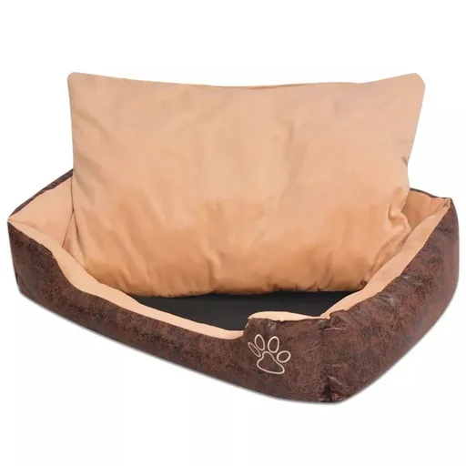 "Dog bed cushion PU leather size S brown image"