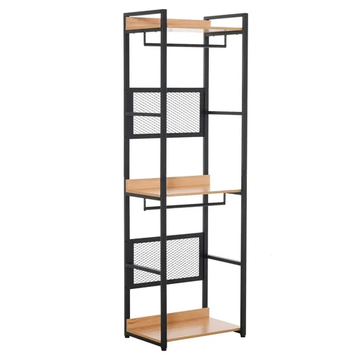 "Coat rack coat rack clothes rack clothes hats bags shoes multifunctional black+natural 60 x 40 x 190 cm image"