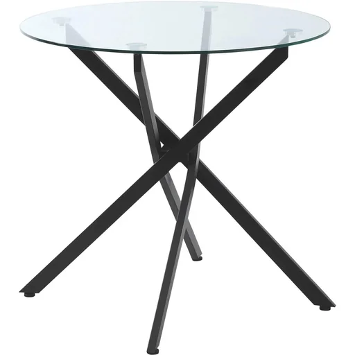 "Side table with safety glass round coffee table coffee table glass table for living room bedroom metal black 80 image"
