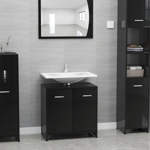 "Bathroom cabinet 60x33x58 cm chipboard high gloss black image"