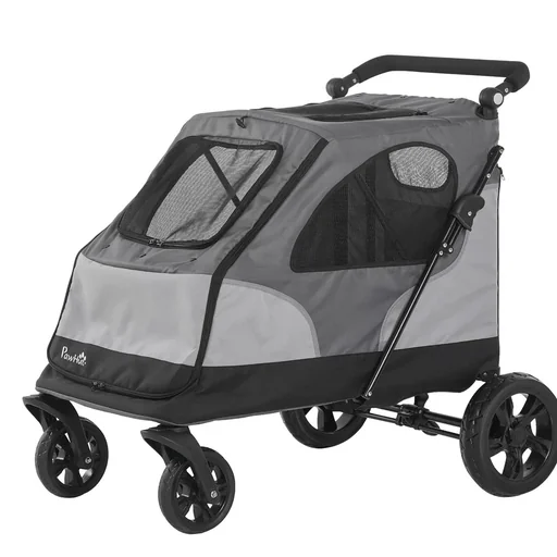 "Dog buggy dog ​​cart with 4 wheels pet buggy for medium-sized dogs foldable Oxford Grey 104.5 x 68.5 x 110 cm image"