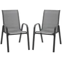 Set of 2 garden chairs, stackable chairs with armrests, dining chairs, garden, metal mesh fabric, grey, 70 x 54 x 90 cm