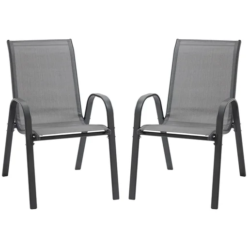 "Set of 2 garden chairs, stackable chairs with armrests, dining chairs, garden, metal mesh fabric, grey, 70 x 54 x 90 cm image"