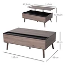 Coffee table living room table coffee table with height-adjustable top sofa table chipboard grey 110 x 66 x 43-56 cm