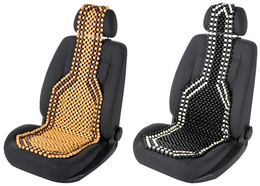 "Seat cushion made of wooden beads, black/white image"
