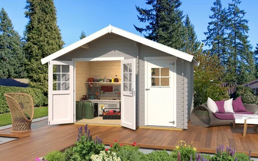 "Garden house 253 Gr.1 420 x 260 x 270 cm light grey, 28 mm, double door, with 2nd room single door image"
