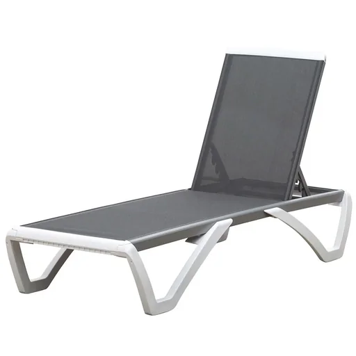 "Garden lounger aluminum sun lounger fabric lounger relaxation lounger 5-way adjustable ergonomic texteline gray+white 170 x 67.5 x 95 cm image"