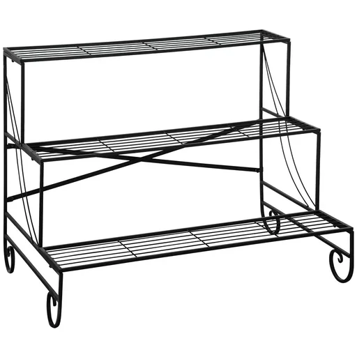 "Metal flower shelf 3 levels plant shelf for indoor and outdoor garden balcony black 95 x 63 x 72 cm image"