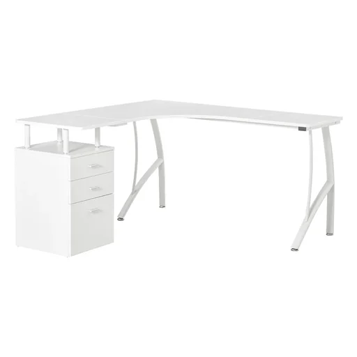 "L-shaped desk with drawers made of MDF metal, home office corner workstation, industrial style, white 143 image"