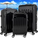 Hard shell suitcase 3 pieces luxurious black M/L/XL made of polycarbonate