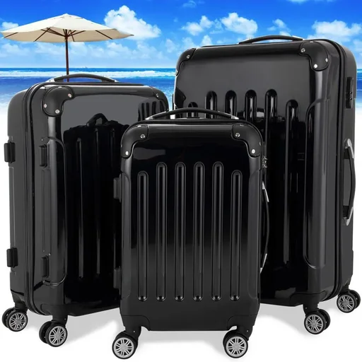 "Hard shell suitcase 3 pieces luxurious black M/L/XL made of polycarbonate image"
