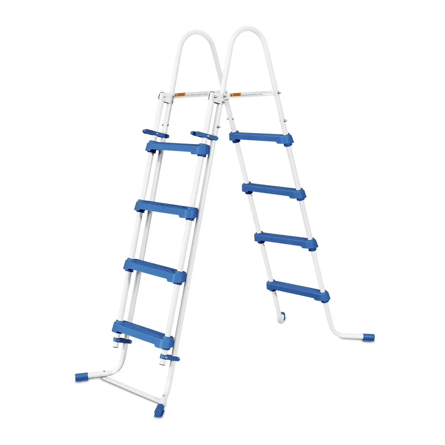 "Zwembadladder 132 cm Blauw/Wit – stalen frame, antislip treden image"
