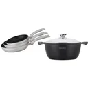 3-piece frying pan set + marble soup pot - 26 cm