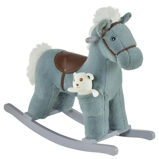 "Children's rocking horse baby rocking animal with animal sounds toy handles for 18-36 months plush blue 65 x 26 x 55 image"
