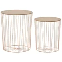 Side table with storage space, set of 2 metal baskets with wooden lids, bedside table, natural + pink gold, Ø40.7 x 49.5 cm, Ø33.8 x 40.8 cm