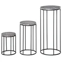 Flower stand set of 3 made of metal in marble look. Stackable plant stool for flower pot. Black + gray.
