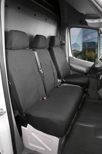 "Fitted seat covers Ford Transit for single seat and double bench in front made of fabric from model year 08/2000 to 04/2014 image"