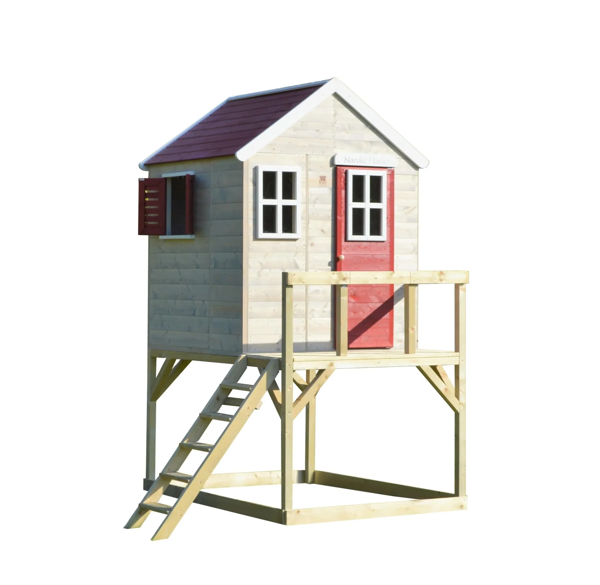 "Wendi Toys Tuinspeelhuisje „Storch“, hout, rood/naturel, 160 x 190 x 242 cm image"