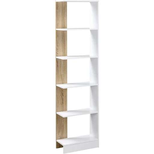 "Freestanding shelf, bookcase, 5-tier office shelf, storage shelf, filing cabinet, kitchen shelf, chipboard, oak+white, 45 x 21 x 170 cm image"