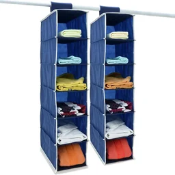 2x Garderobenbügel mit 6 Fächern in Blau/Weiß