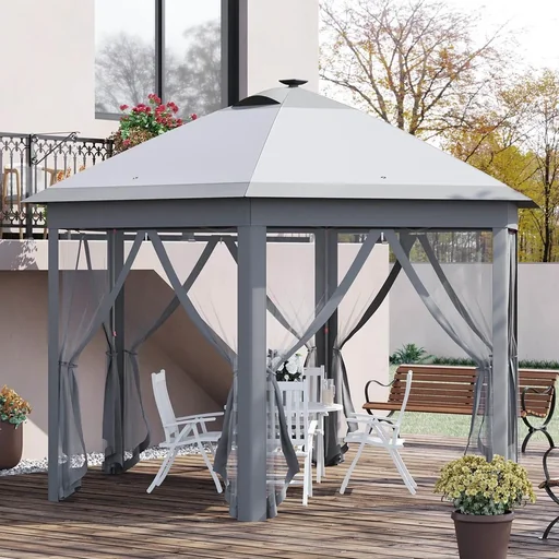 "Pavilion folding pavilion with LED solar light chain USB charging port pop-up pavilion 4.5 x 3.4 m garden pavilion incl. bag image"