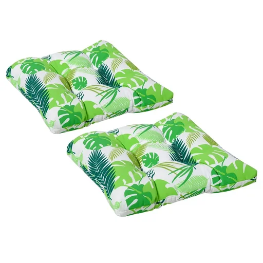 "Set of 2 seat cushions, chair cushions, seat cover, garden chair cushions, easy to clean, green striped, 50L x 45W x 8D cm image"