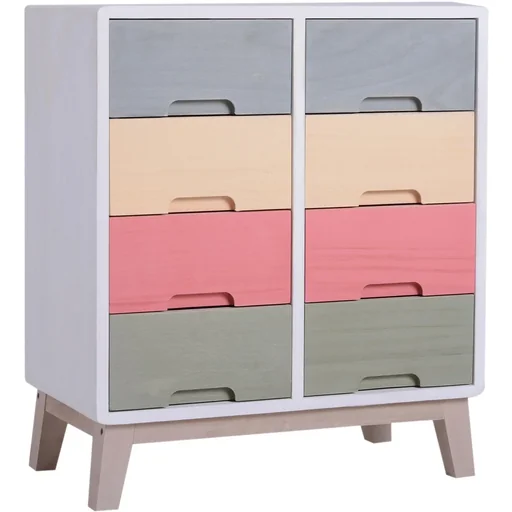 "Bedside table, nightstand, hallway chest of drawers with 8 drawers, paulownia wood, colored, 55 x 30 x 65.5 cm image"