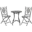 Garden seating group 3-piece mosaic table dining group garden furniture set 1 table + 2 foldable chairs garden metal ceramic tile